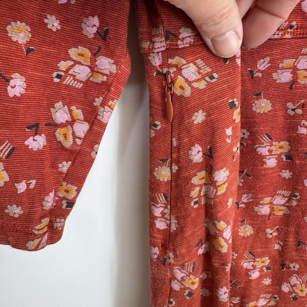Toad&Co Dress Women Large Orange Floral Print Tencel Organic Cotton Zip Pocke - Picture 7 of 16